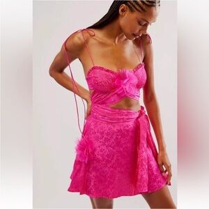 For Love and Lemons Sasha Pleated Skirt and Top Set Jacquard Pink Floral S NEW